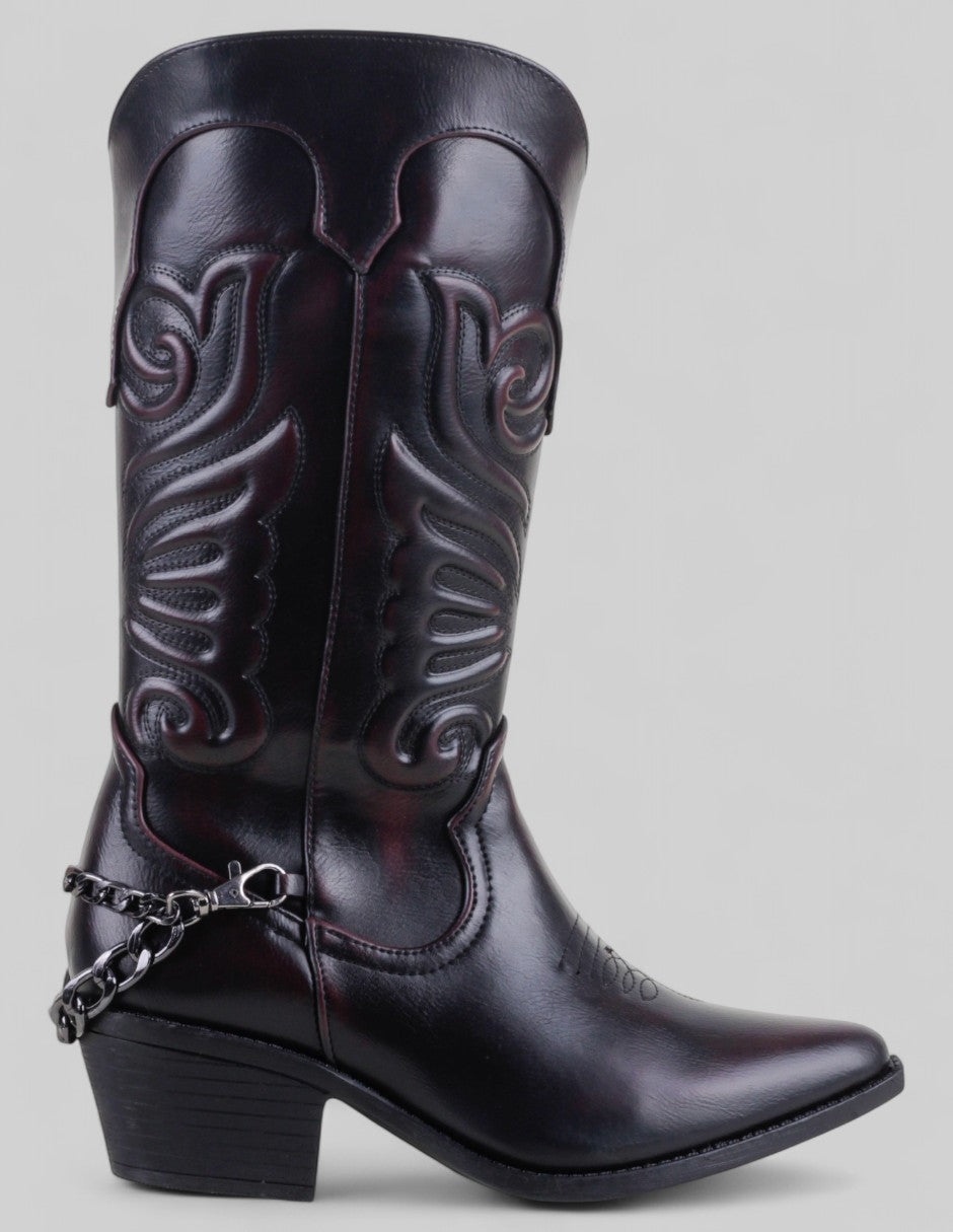 Botas tipo western West en Piel vegana – Vino