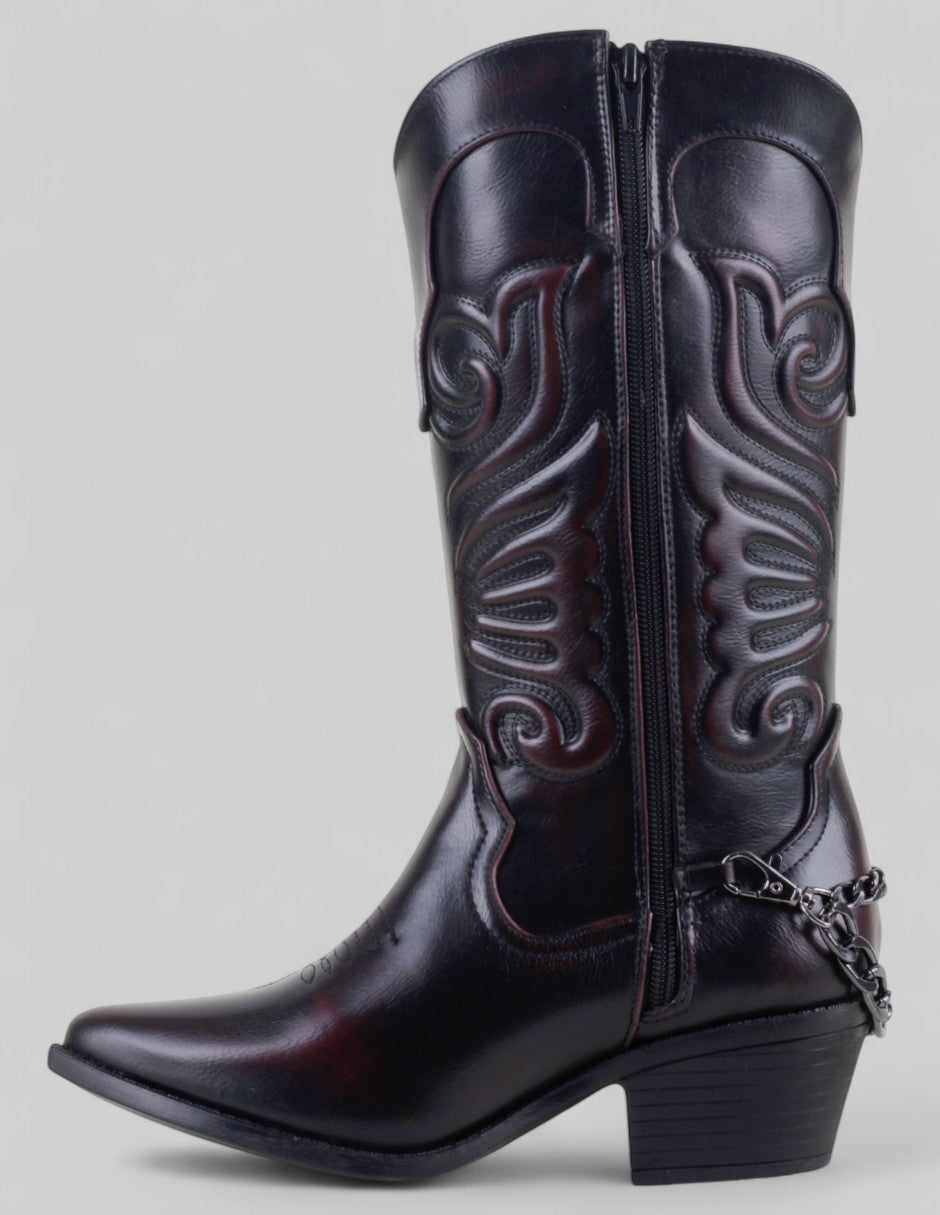 Botas tipo western West en Piel vegana – Vino