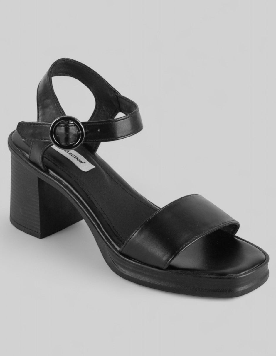 Sandalia con tacón Exterior Piel vegana Color Negro Para Mujer De RBCOLLECTION