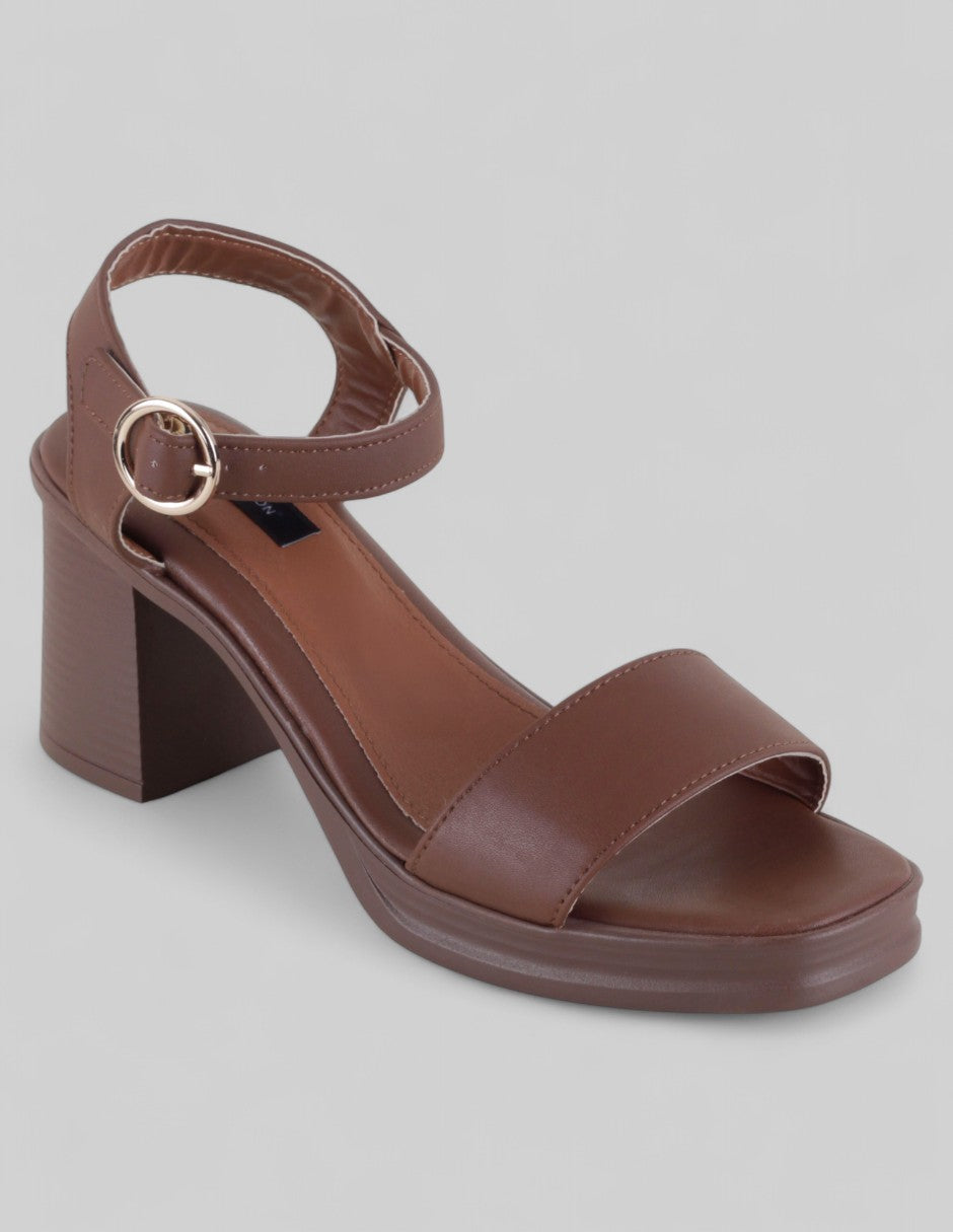 Sandalia con tacón Exterior Piel vegana Color Café Para Mujer De RBCOLLECTION