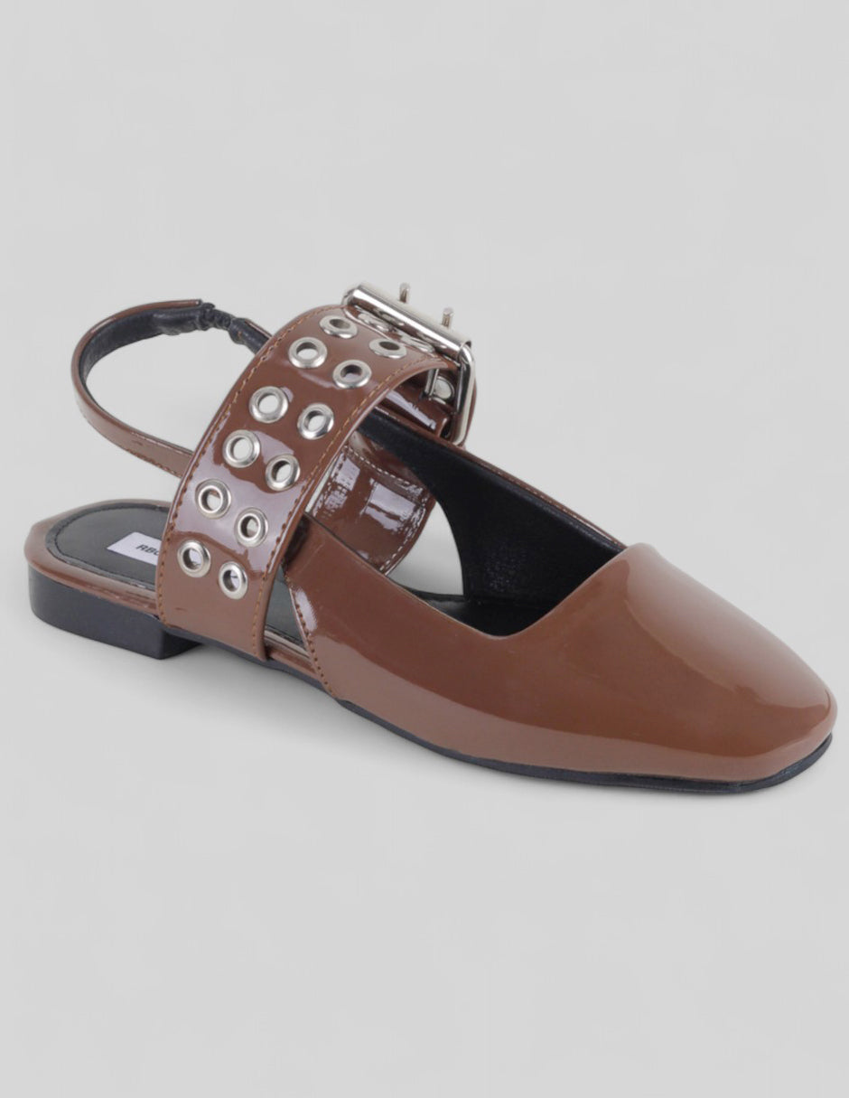 Flats puntales Exterior Charol Color Café Para Mujer De RBCOLLECTION
