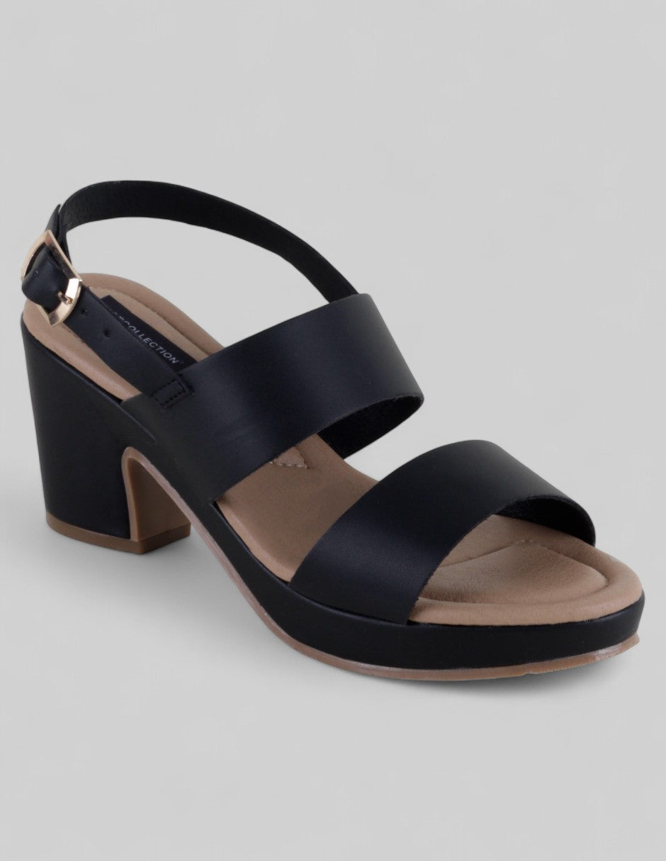 Sandalia con tacón Exterior Piel vegana Color Negro Para Mujer De RBCOLLECTION