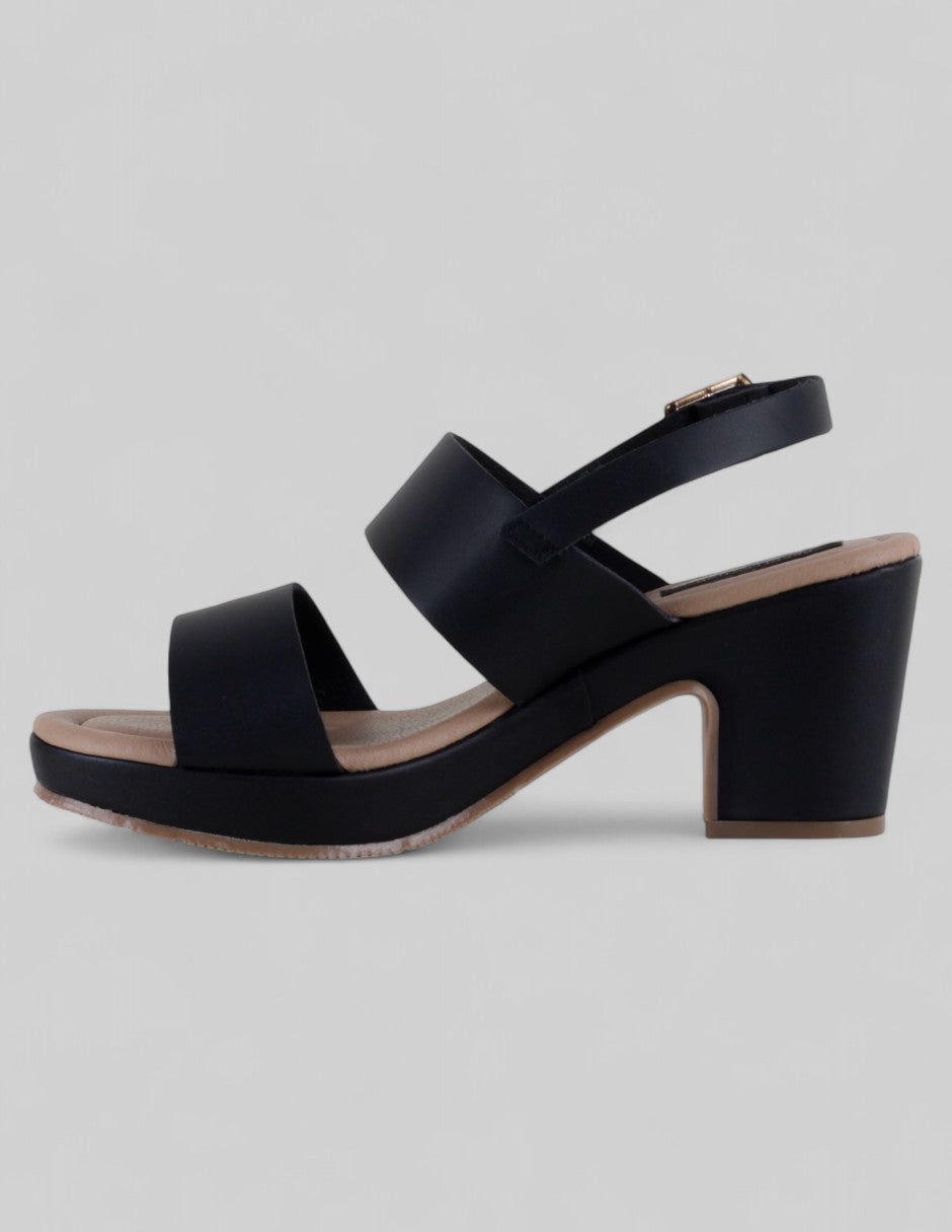 Sandalia con tacón Steps en Piel vegana – Negro