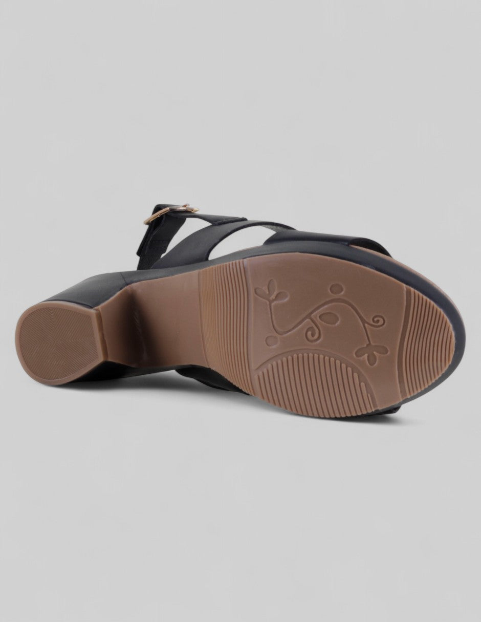 Sandalia con tacón Steps en Piel vegana – Negro