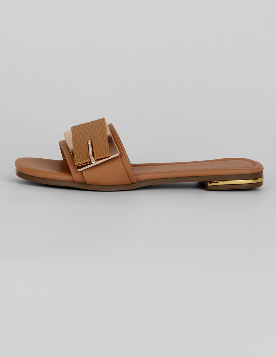 Sandalias de piso Exterior Piel vegana Color Café Para Mujer De RBBASICS
