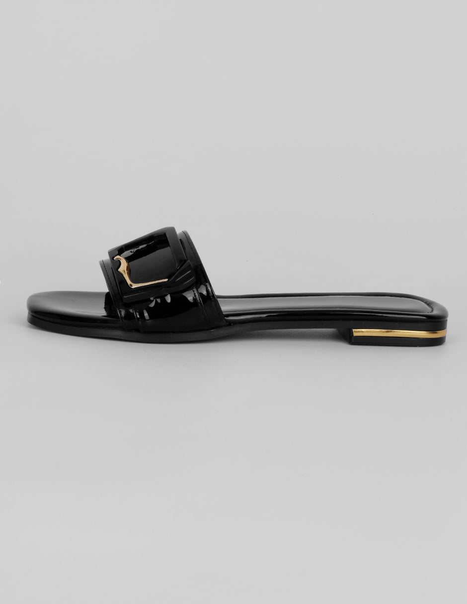 Sandalias de piso Exterior Charol Color Negro Para Mujer De RBBASICS