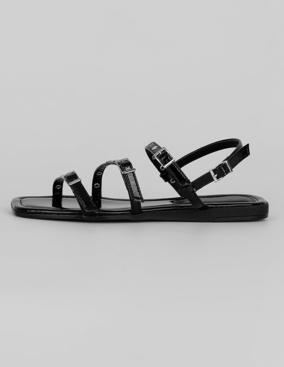 Sandalias de piso Exterior Charol Color Negro Para Mujer De RBBASICS