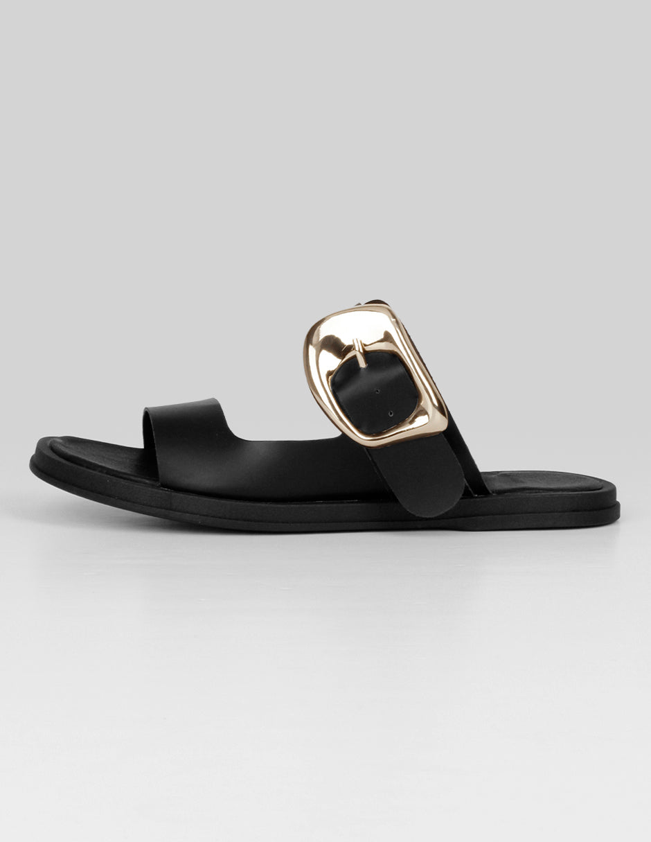 Sandalias de piso Exterior Piel vegana Color Negro Para Mujer De RBBASICS