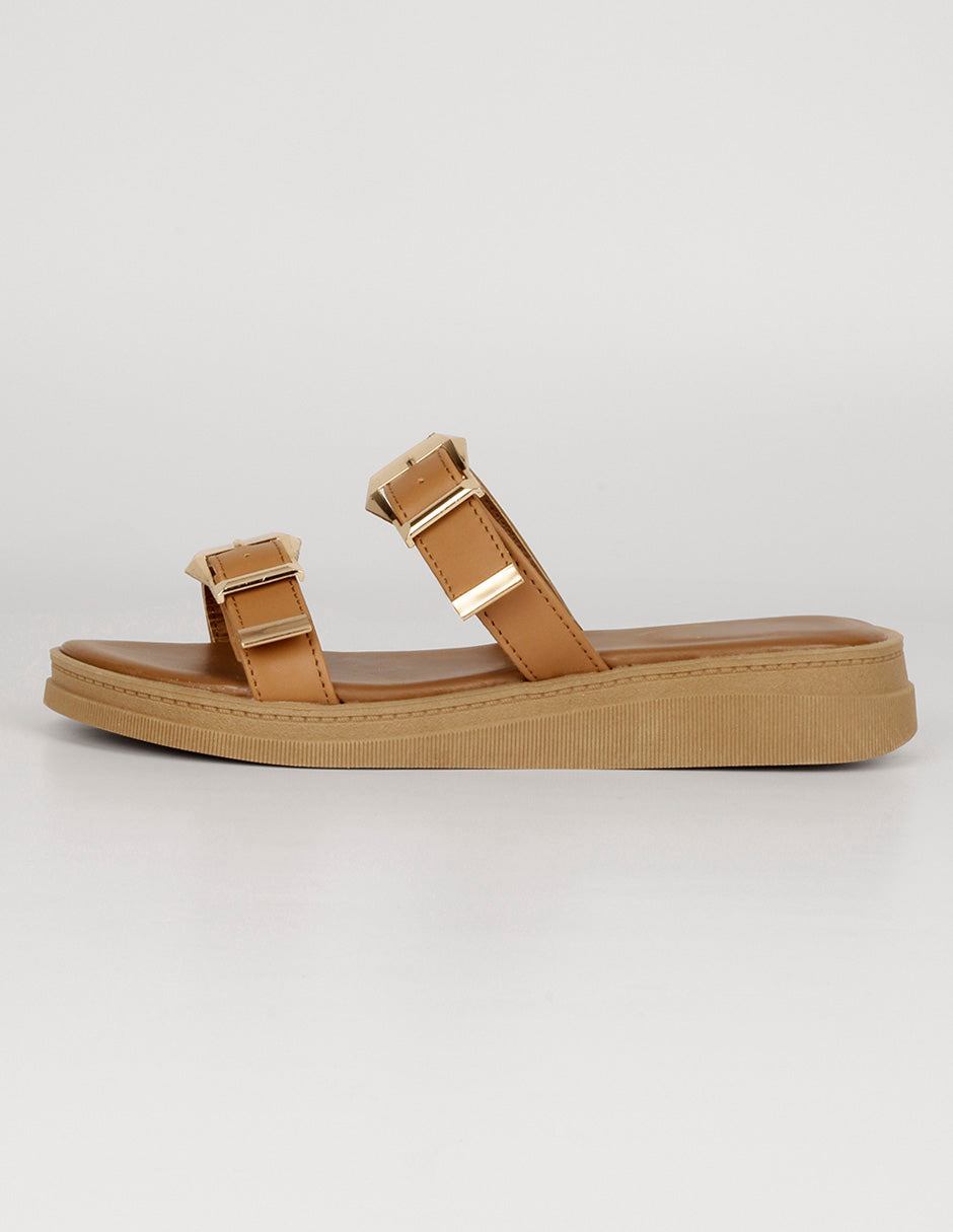 Sandalias de piso Exterior Piel vegana Color Café Para Mujer De RBBASICS