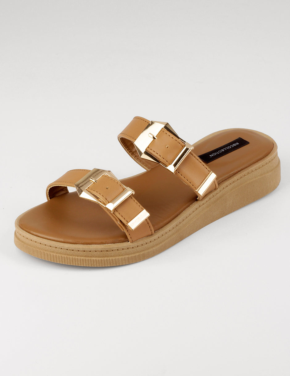 Sandalias de piso Yuri en Piel vegana – Café