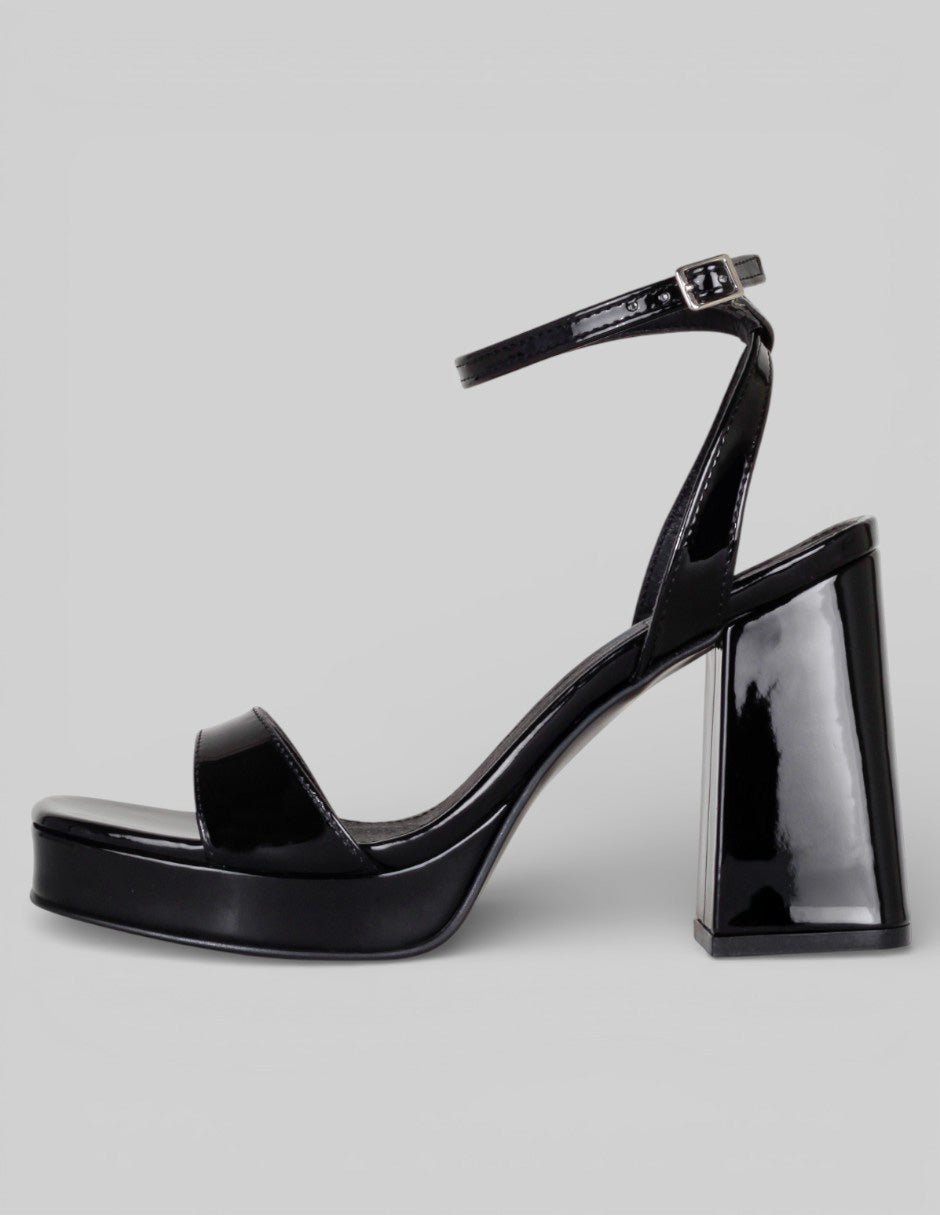 Sandalia con tacón Exterior Charol Color Negro Para Mujer De RBCOLLECTION
