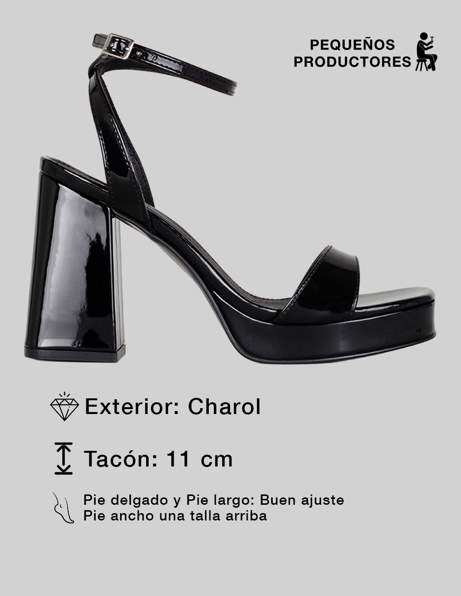 Sandalia con tacón Sylen en Charol – Negro