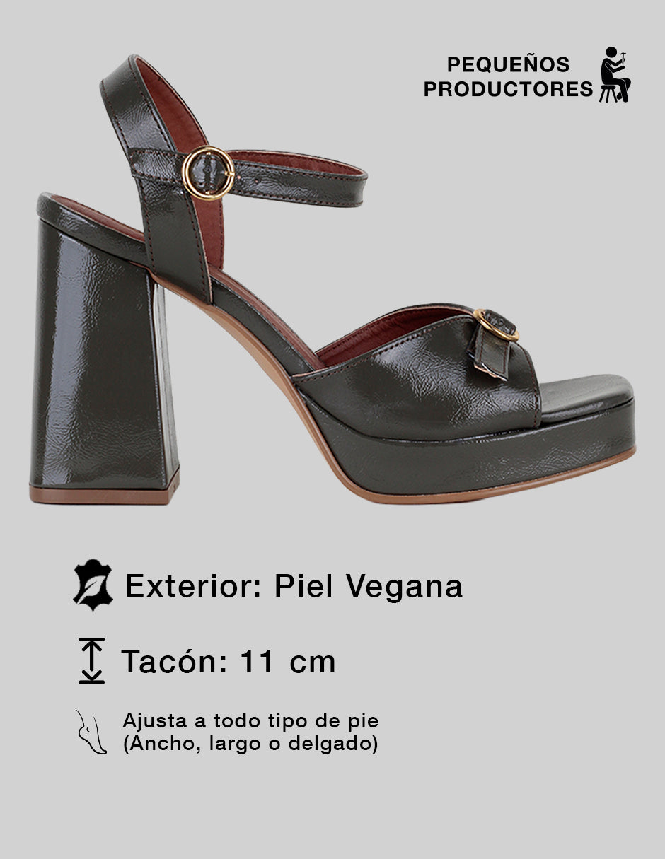 Sandalia con tacón Sylen en Piel vegana – Verde