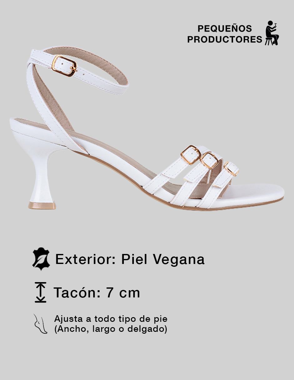 Sandalia con tacón Ave en Piel vegana – Blanco