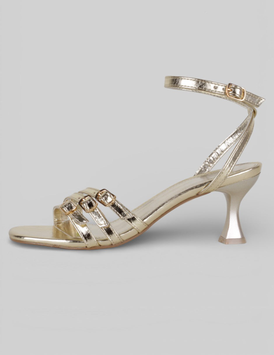 Sandalia con tacón Exterior Sintético Color Dorado Para Mujer De RBCOLLECTION