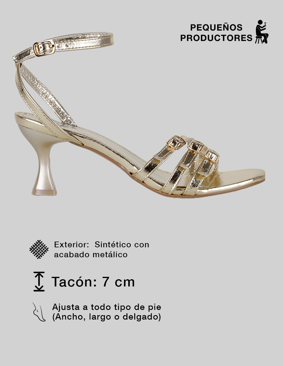 Sandalia con tacón Ave en Sintético – Dorado