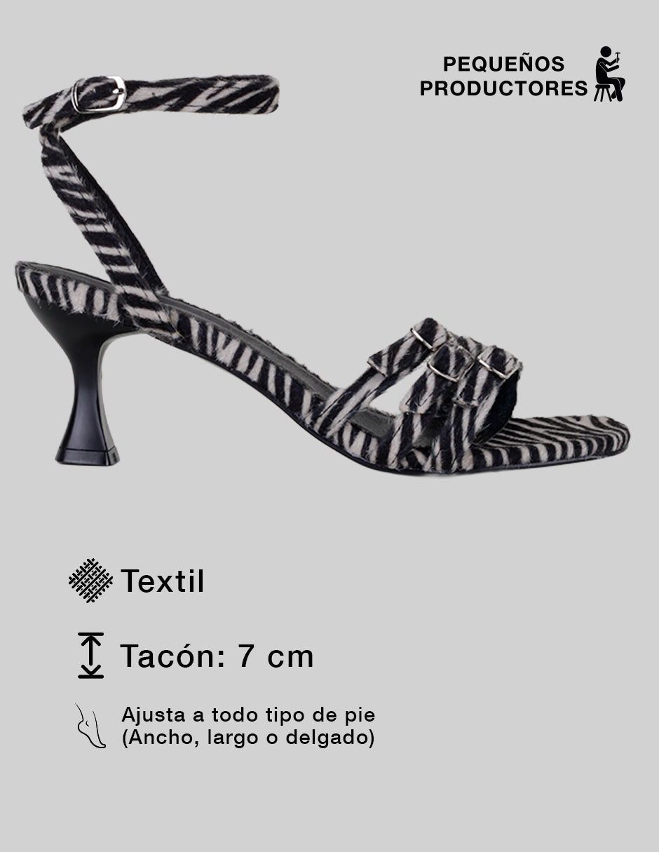 Sandalia con tacón Ave en Textil – Multicolor