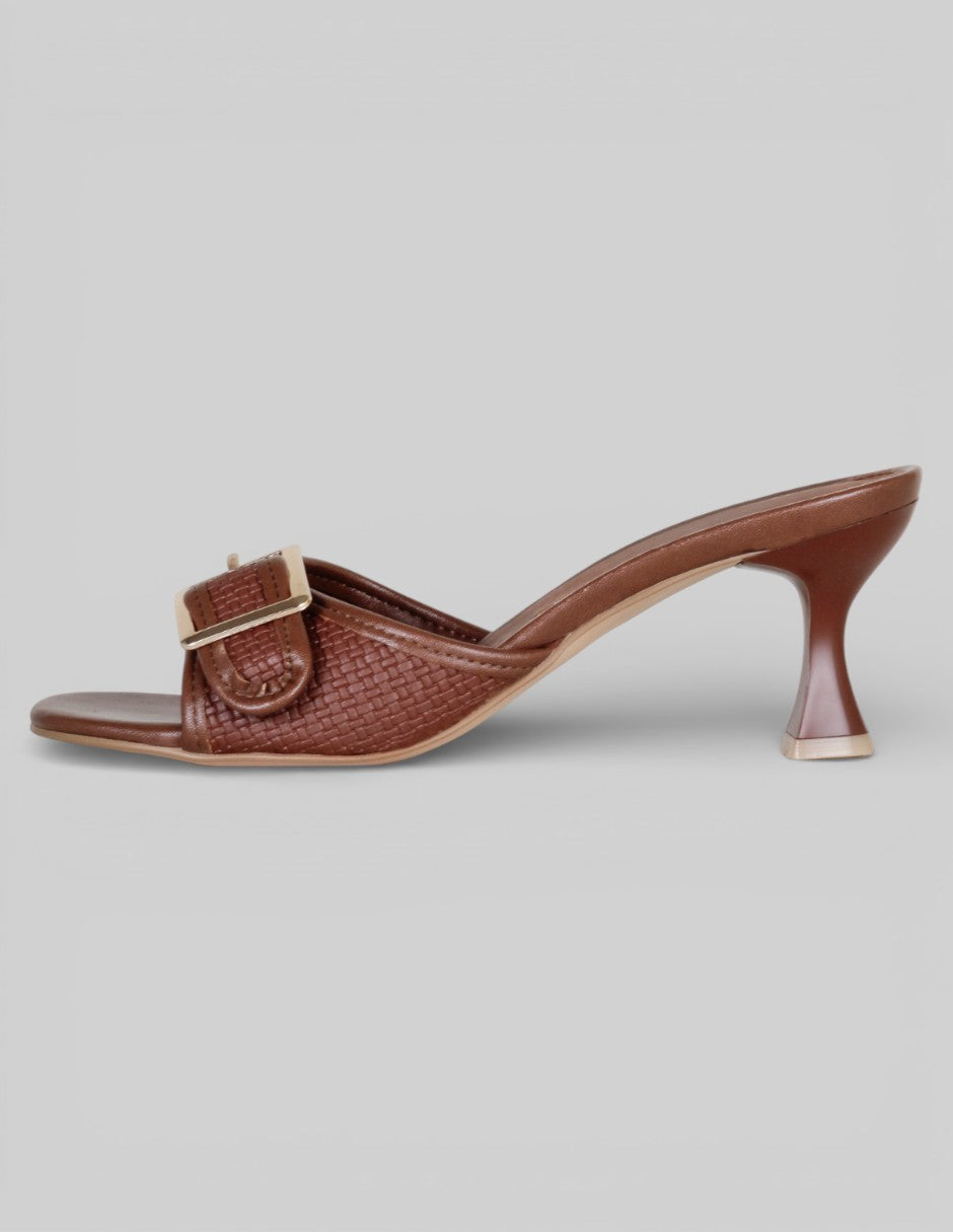 Sandalia con tacón Exterior Piel vegana Color Café Para Mujer De RBCOLLECTION
