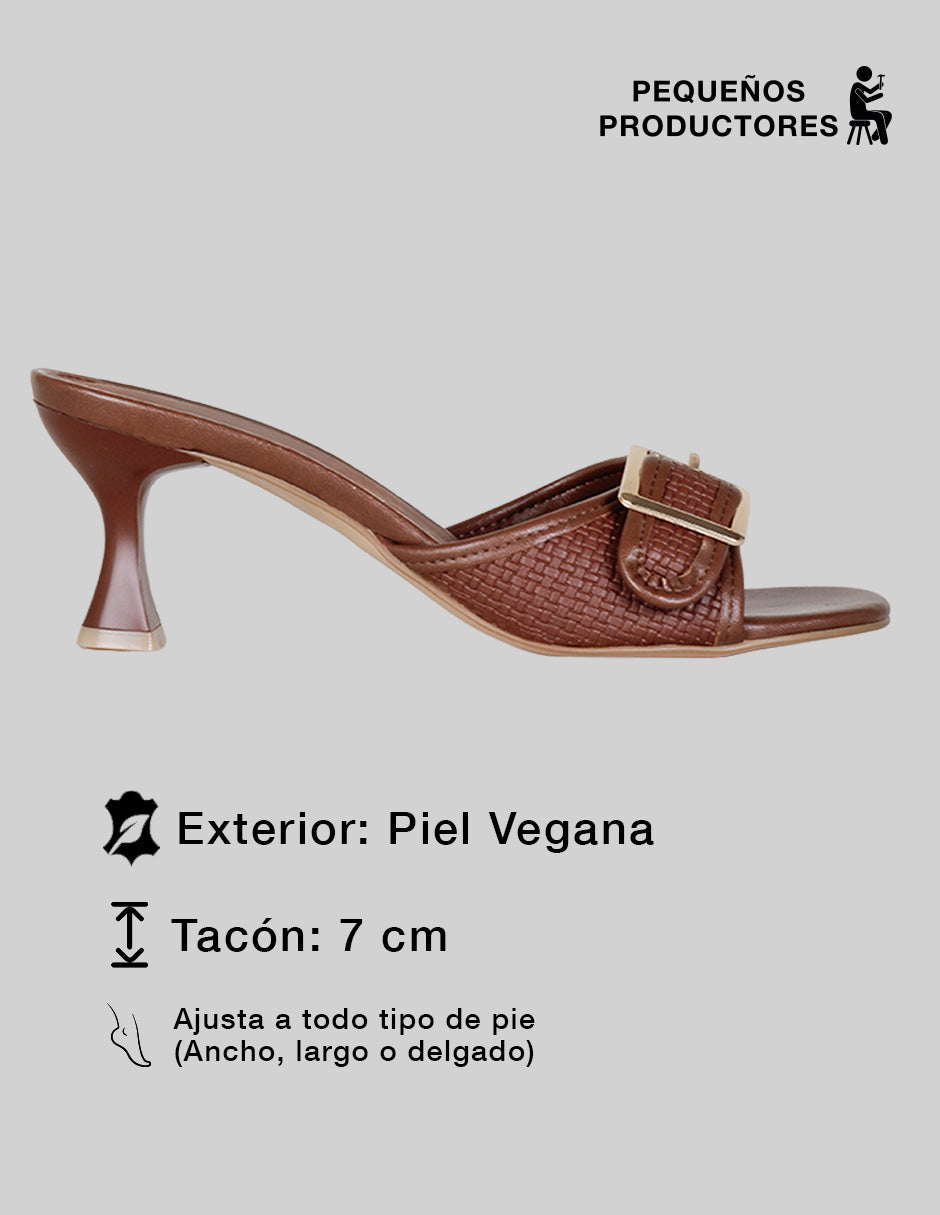 Sandalia con tacón Ave en Piel vegana – Café