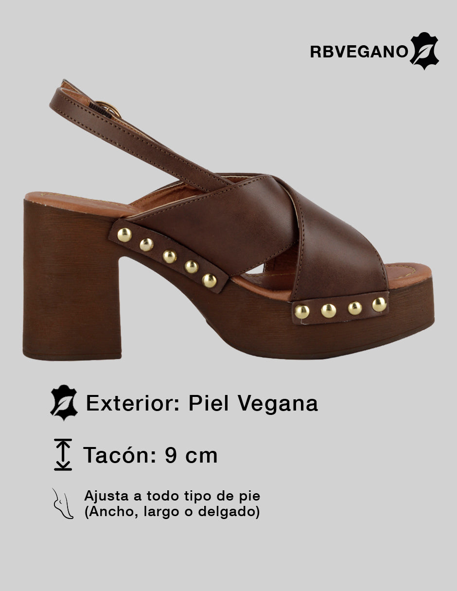 Sandalia con tacón Brunna en Piel vegana – Café