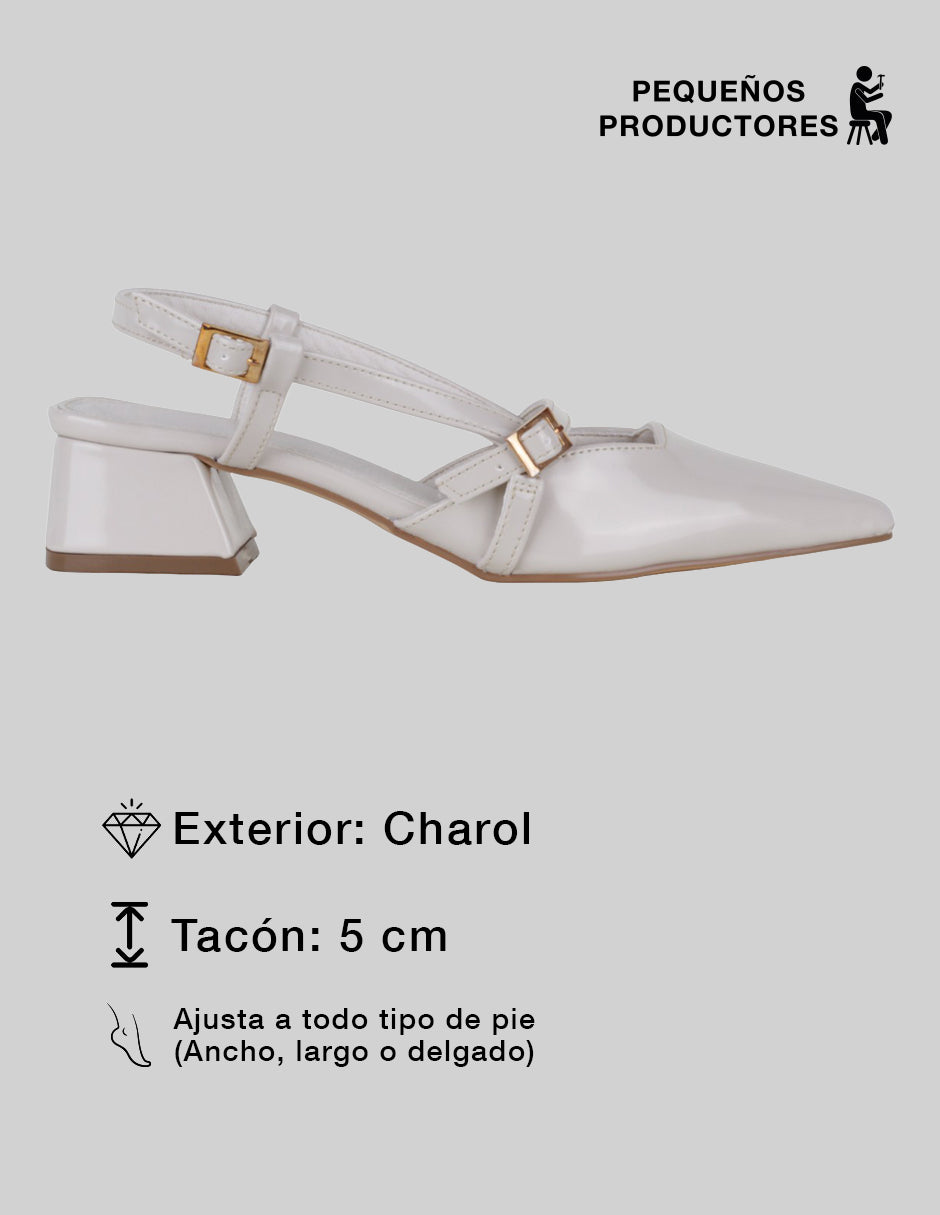 Zapatillas Slingback en Charol – Blanco