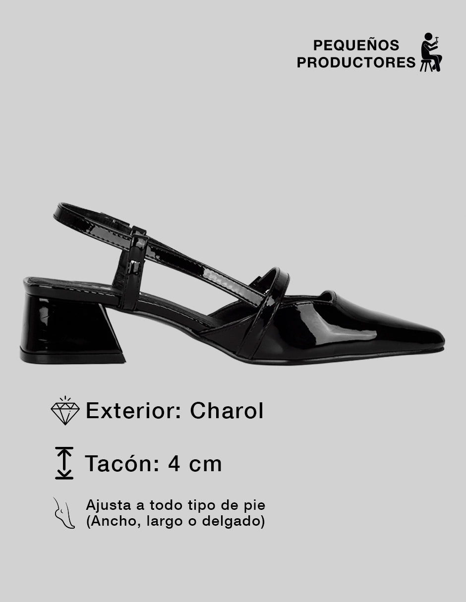 Zapatillas Slingback en Charol – Negro