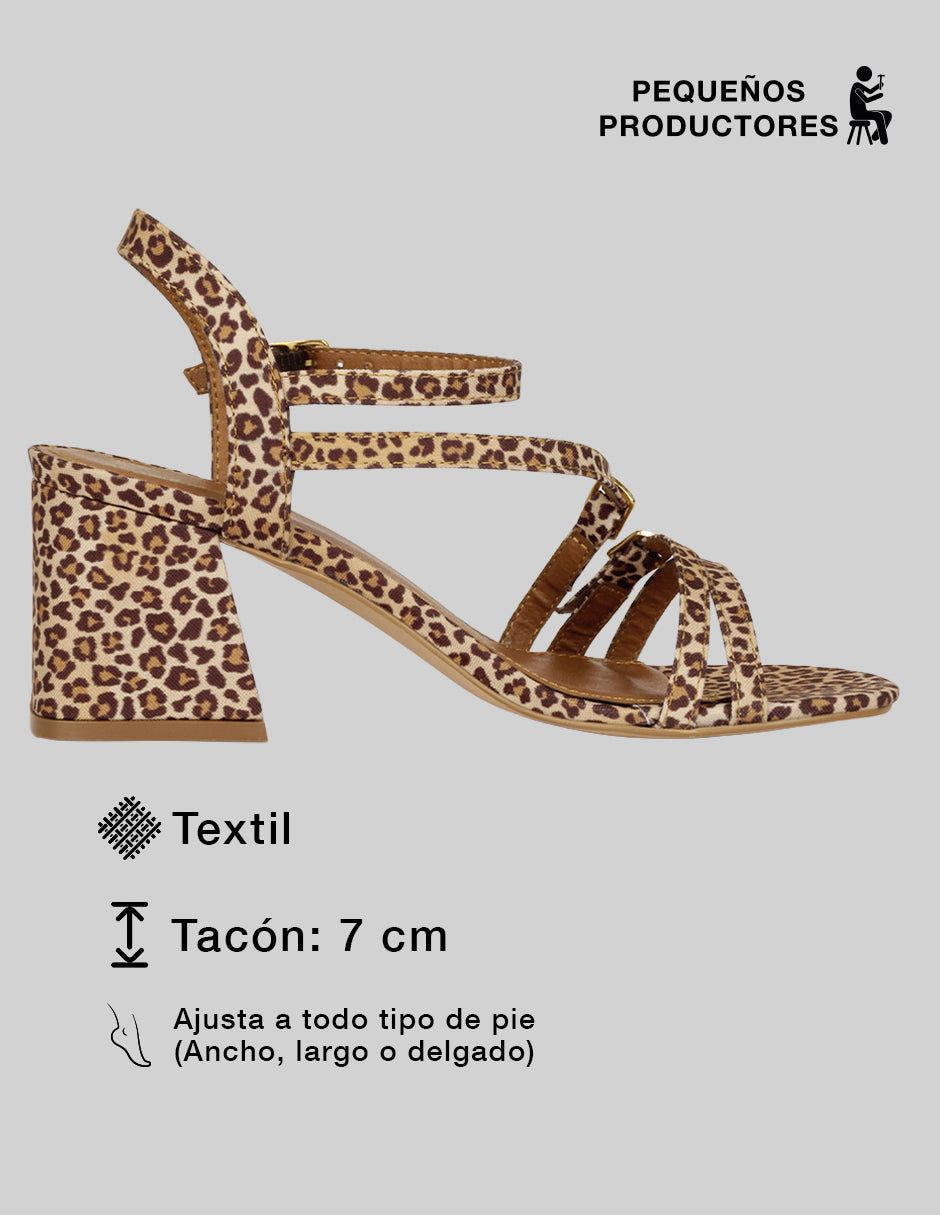 Sandalia con tacón Print en Textil – Café