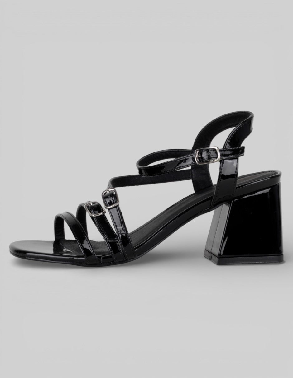 Sandalia con tacón Exterior Charol Color Negro Para Mujer De RBCOLLECTION