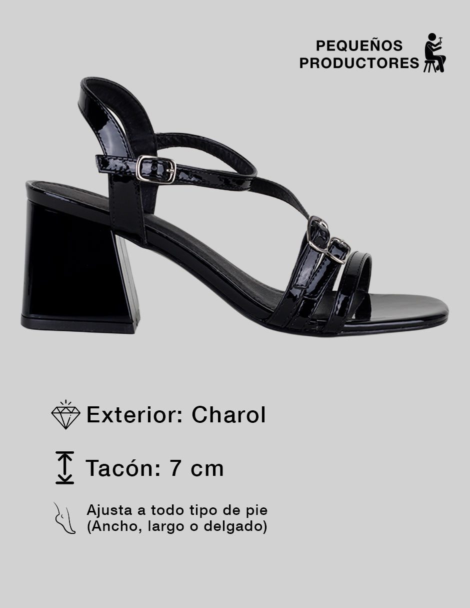 Sandalia con tacón Alnia en Charol – Negro