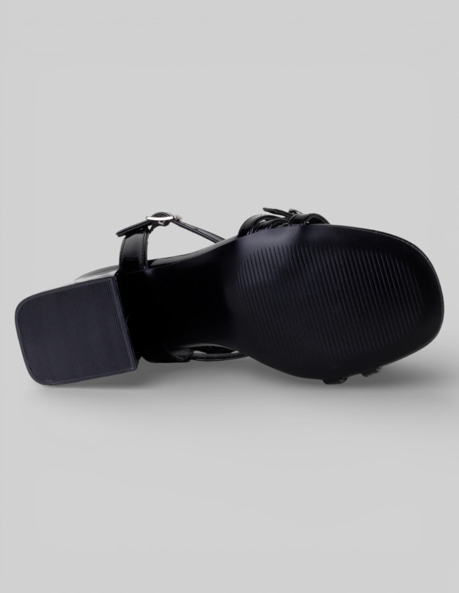 Sandalia con tacón Alnia en Charol – Negro