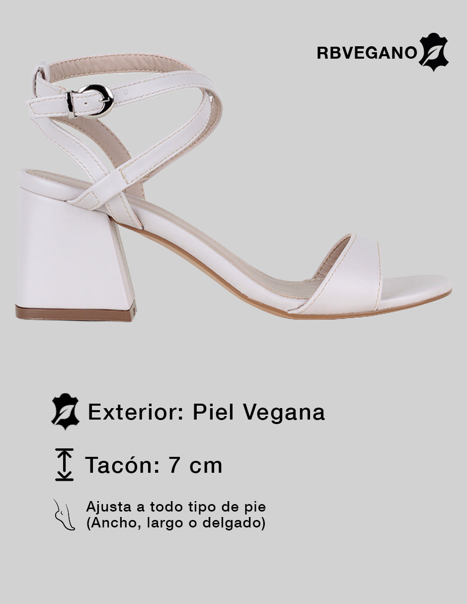 Sandalia con tacón Sylen en Piel vegana – Blanco