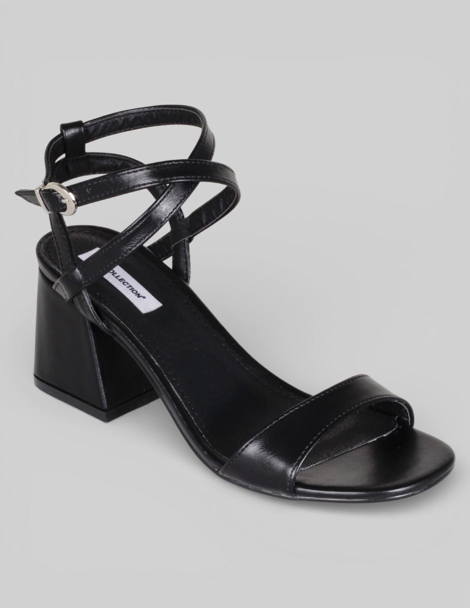 Sandalia con tacón Sylen en Piel vegana – Negro