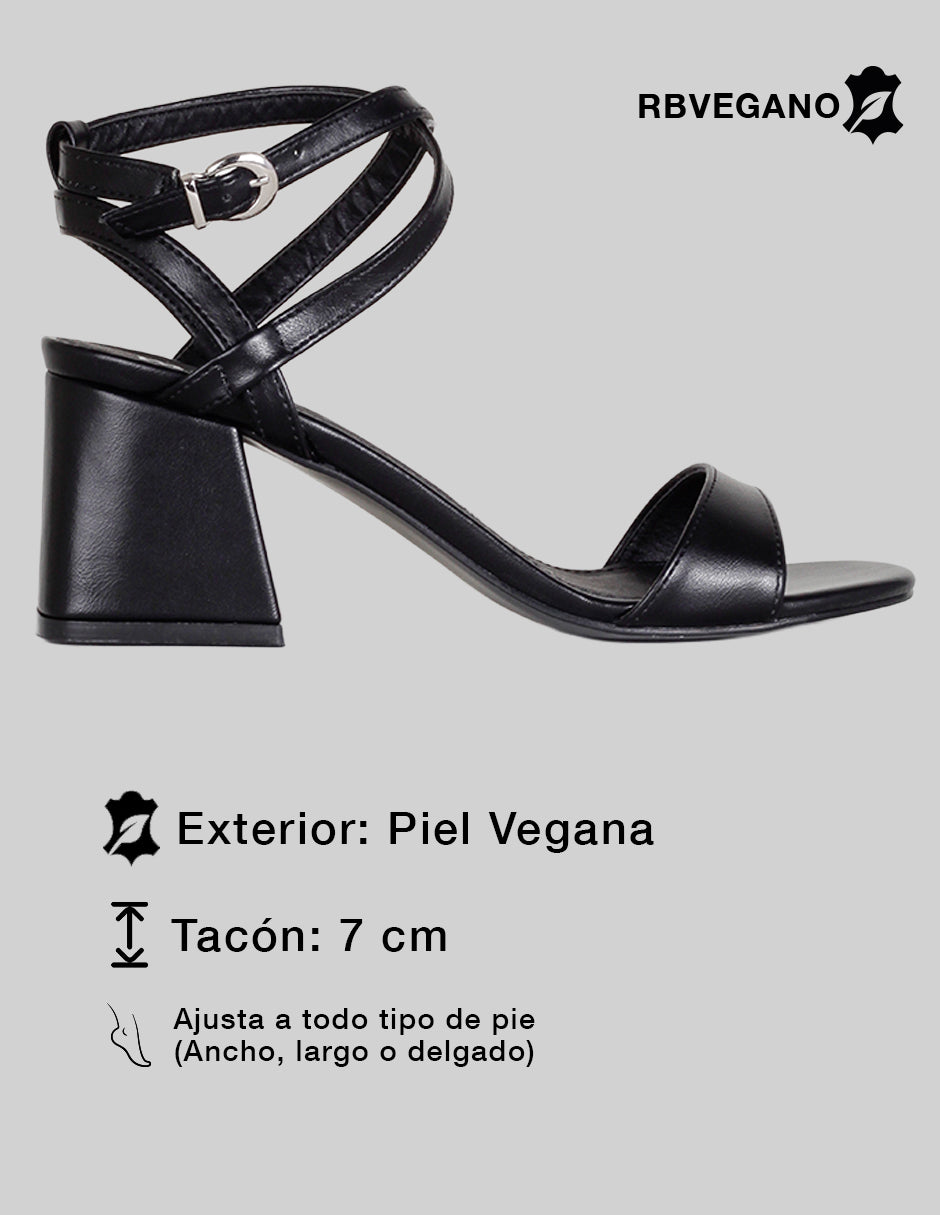 Sandalia con tacón Sylen en Piel vegana – Negro