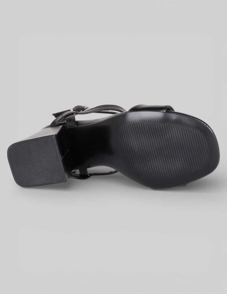 Sandalia con tacón Sylen en Piel vegana – Negro