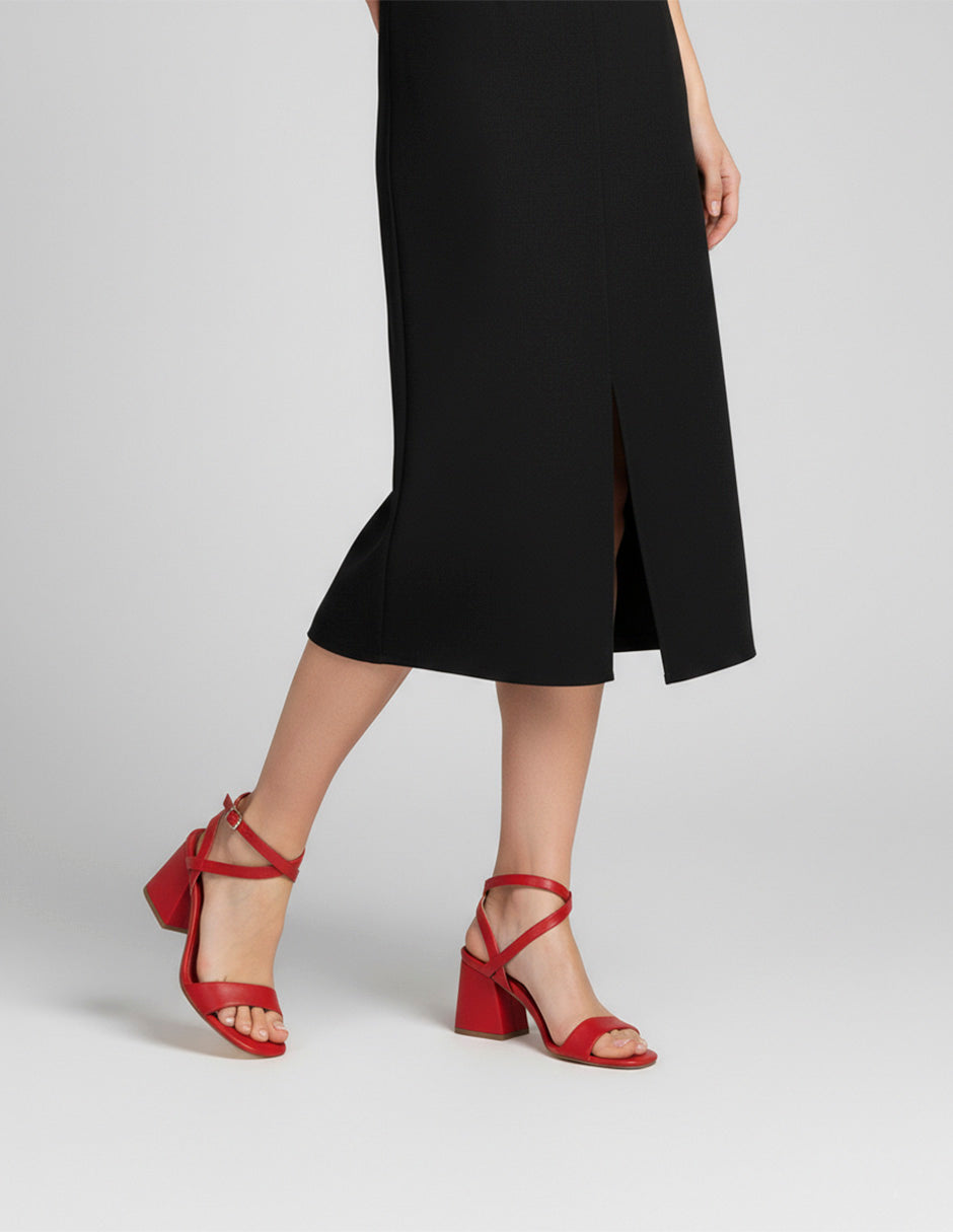 Sandalia con tacón Sylen en Piel vegana – Rojo