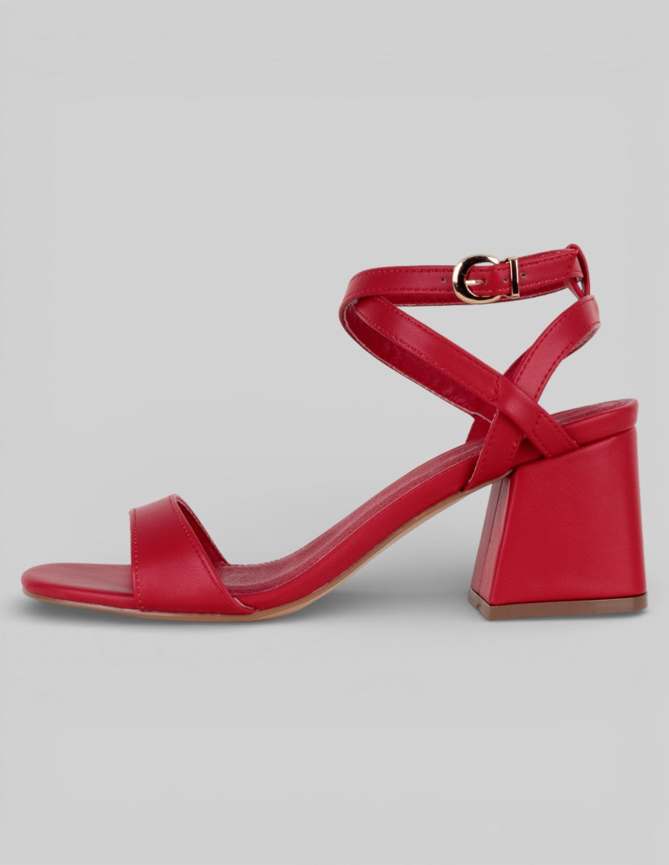 Sandalia con tacón Exterior Piel vegana Color Rojo Para Mujer De RBCOLLECTION