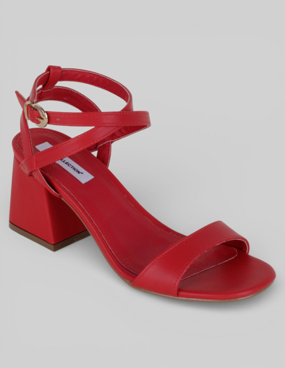 Sandalia con tacón Sylen en Piel vegana – Rojo
