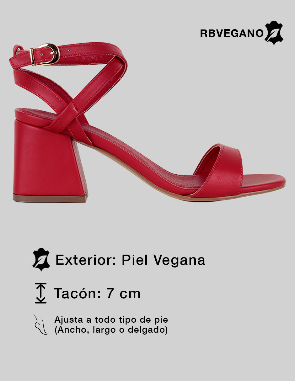 Sandalia con tacón Sylen en Piel vegana – Rojo