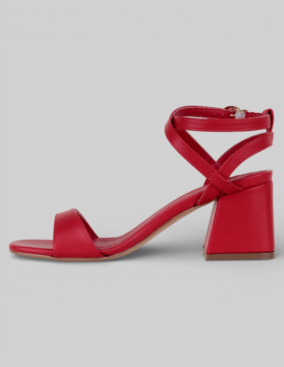 Sandalia con tacón Sylen en Piel vegana – Rojo