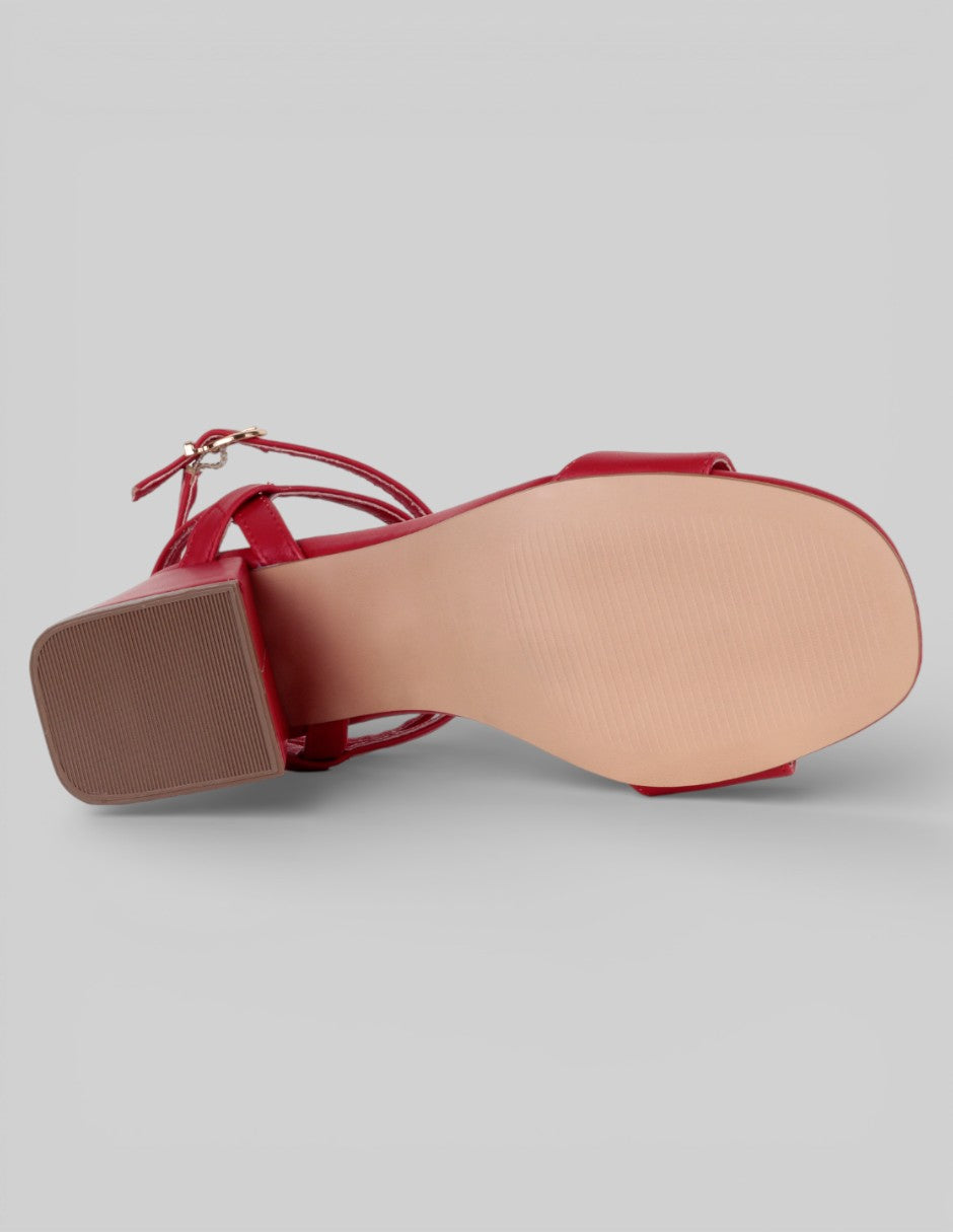 Sandalia con tacón Sylen en Piel vegana – Rojo