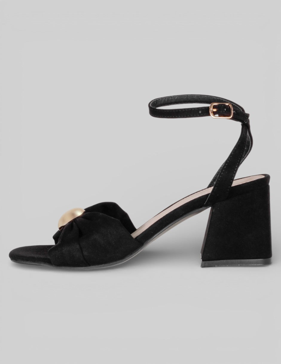 Sandalia con tacón Exterior Gamuza Color Negro Para Mujer De RBCOLLECTION