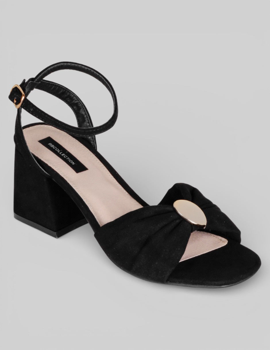 Sandalia con tacón Rice en Gamuza – Negro