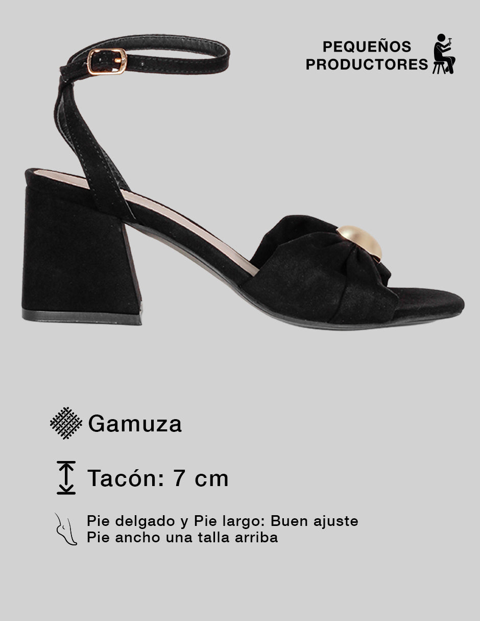 Sandalia con tacón Rice en Gamuza – Negro