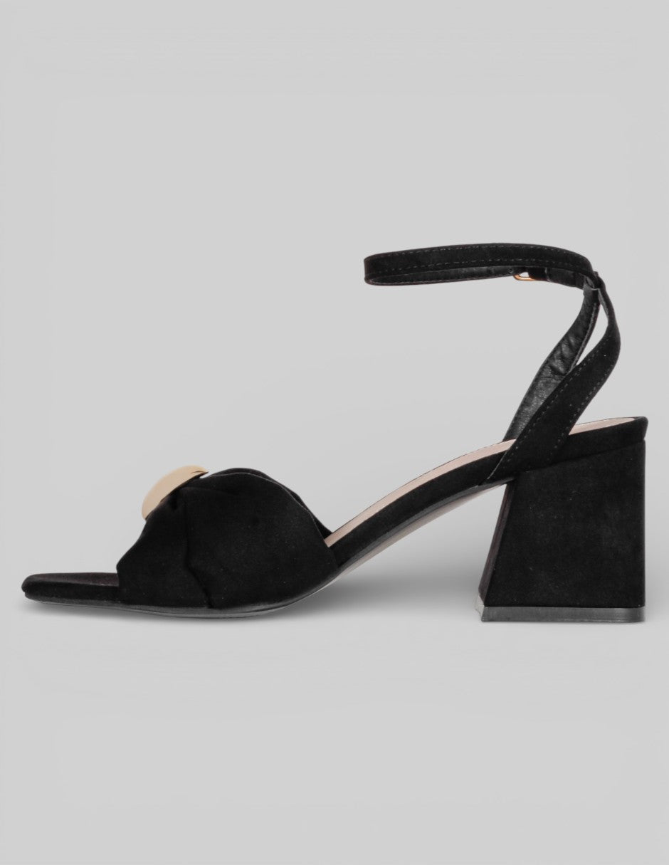 Sandalia con tacón Rice en Gamuza – Negro