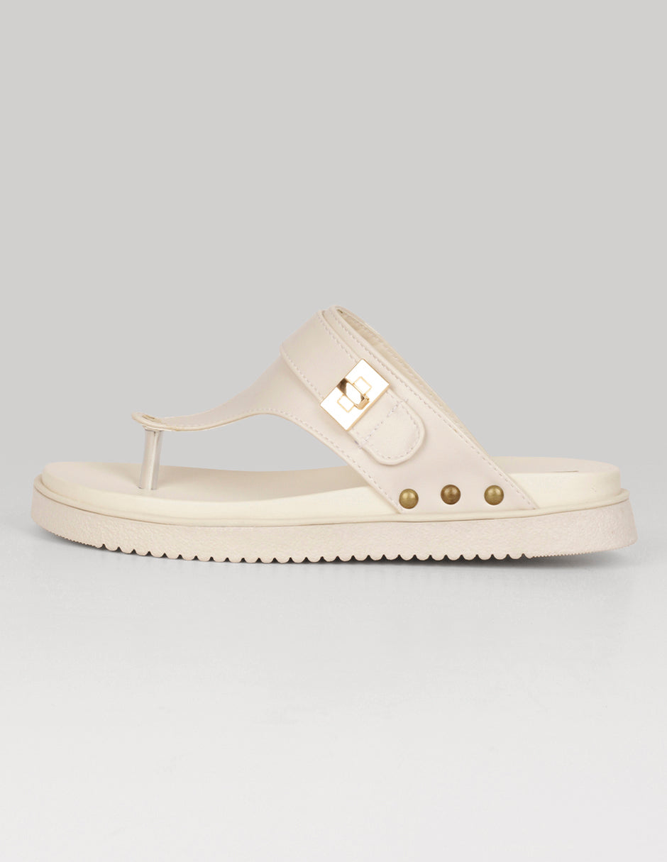 Sandalias de piso Exterior Piel vegana Color Beige Para Mujer De RBCOLLECTION