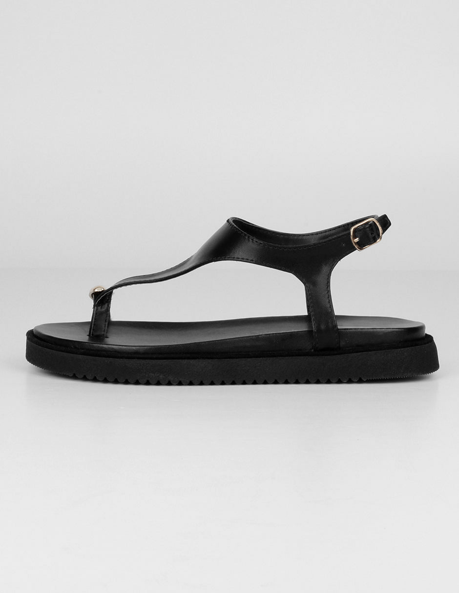 Sandalias de piso Exterior Piel vegana Color Negro Para Mujer De RBCOLLECTION