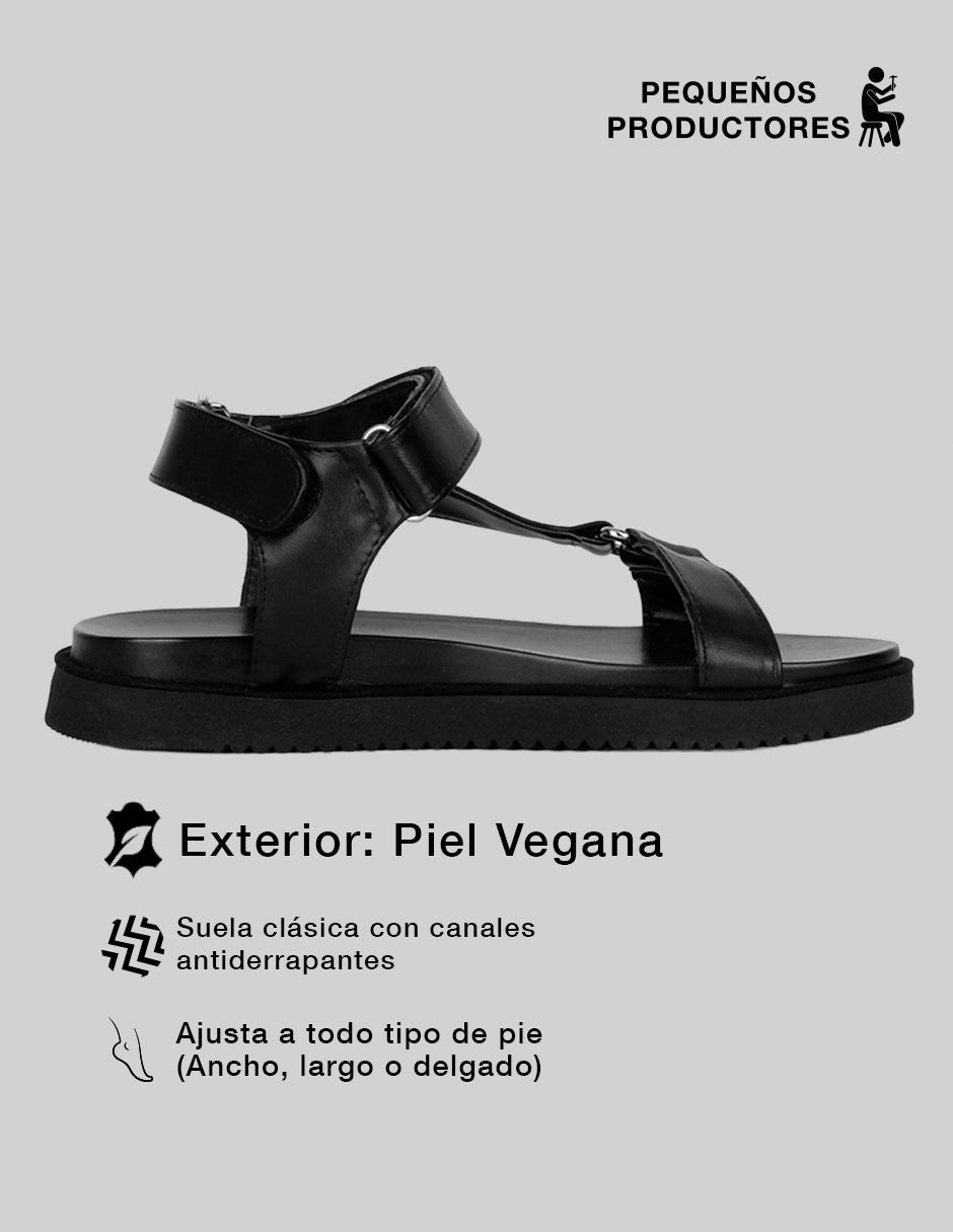 Sandalias de piso Birt en Piel vegana – Negro