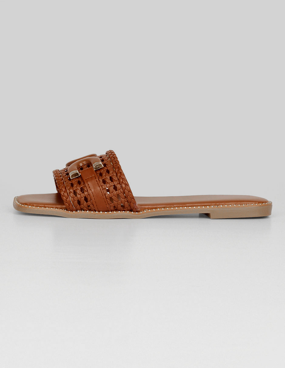Sandalias de piso Exterior Piel vegana Color Café Para Mujer De RBCOLLECTION