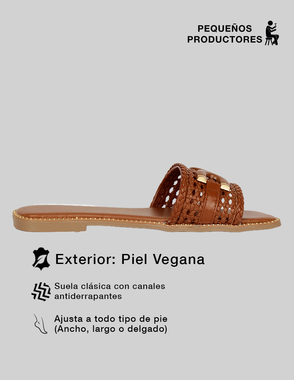 Sandalias de piso Soft en Piel vegana – Café