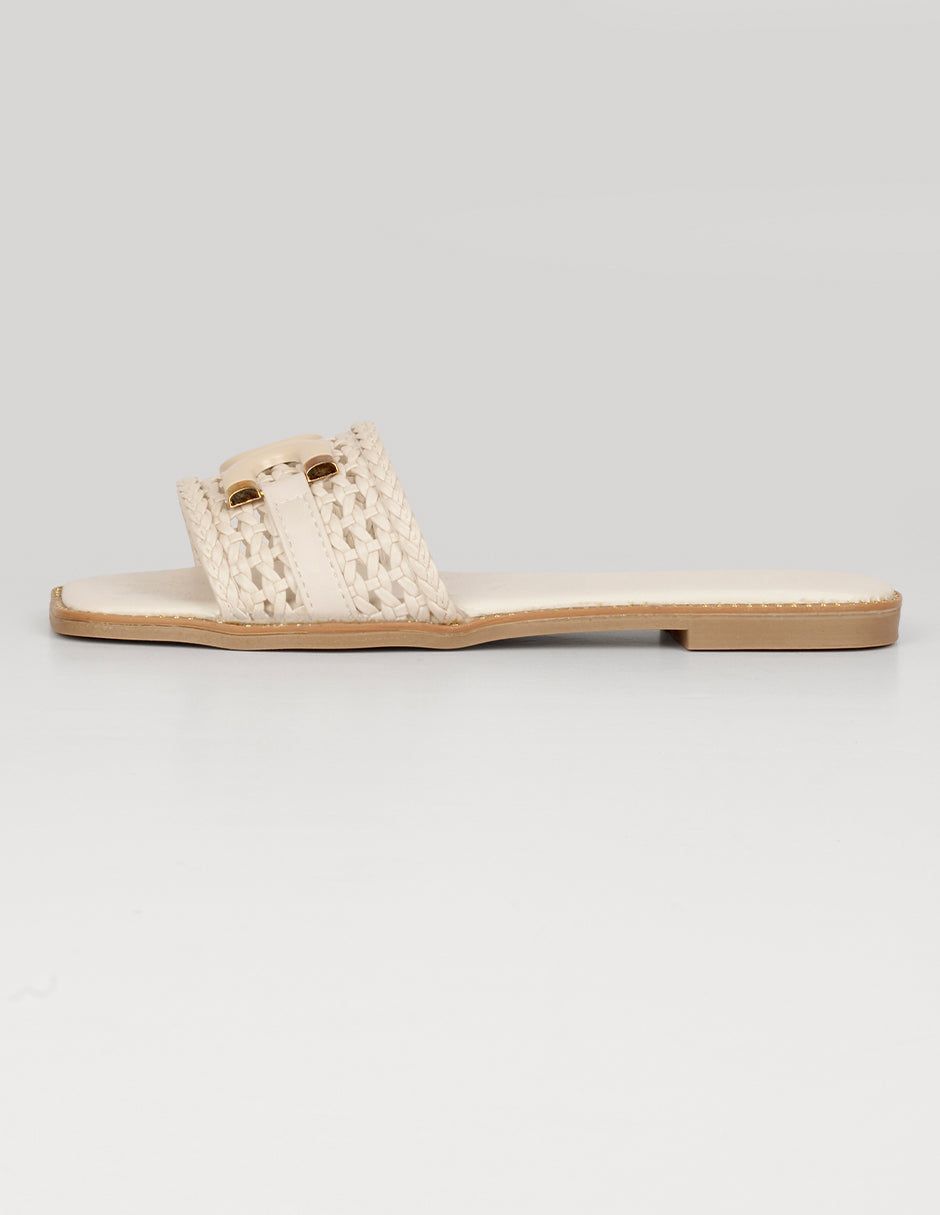 Sandalias de piso Exterior Piel vegana Color Beige Para Mujer De RBCOLLECTION